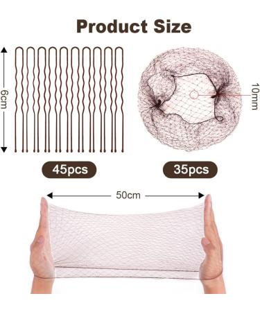 URAQT Hair Bun Shaped Set 35Pcs Invisible Hair Nets and 45Pcs Positioning U Shaped Hair Pins Elastic Edge Mesh Stretch Hair Bun Holder for Women Hair Styling Hair Bun Making A- Brown with Hairpin (80pcs) - Buy Online on SooperMarket.com