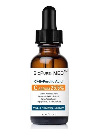 BioPureMED 25% Vitamin CE+Ferulic Acid Serum for Face: Anti Wrinkle Serum with Tripeptide-5, Retinol 22, Hyaluronic Acid Best Organic Korean Skin Care Formula Vitamin C Serum/Face Moisturizer (1 BOTTLE) 1 Fl Oz (Pack of 1)