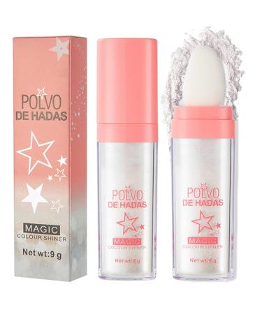 Highlighter Powder Stick  Reddhoon Polvo De Hadas Body Glitter Highlighter Makeup  High Gloss Shine Body Brighten Glitter Shimmer Sparkle Patting Powder for Face Body Hair Cosmetic (02 White)