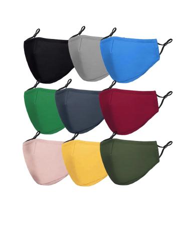 Kids Cloth Face Mask Reusable Washable Cute Children Face Masks 9 Pcs Adjustable Masks for School Girls Boys 9 Count (Pack of 1) Black, Light Gray ,Royal Blue ,Mint Green, Dark Gray ,Cerise ,Baby Pink ,Olive Drab ,Yellow