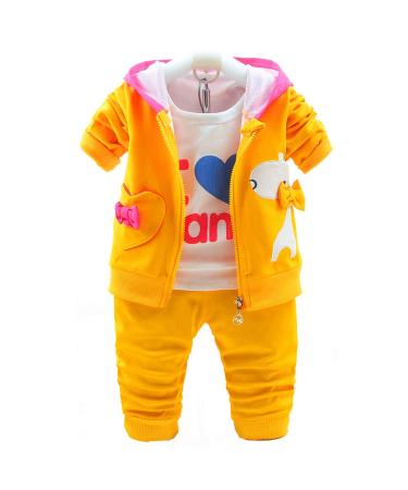 Yao Baby Girls 3 Piece Sets T Shirt Vest and Pants 2-3 Years Yellow
