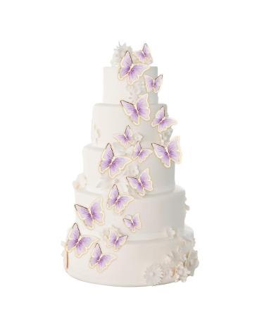 Set of 66 Pack Purple Gold Cupcake Toppers Mixed Size&Colour 3D Butterfly Cake Picks Decorations with Dot Glue and Support Stick for Girl Women Wedding Birthday Party Baby Shower Food Wall Decoration