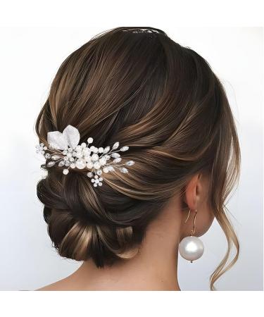 Handcess Bridal Pearls Hair Comb Splitter Rhinestone Flowers Hairpieces Crystal Bridal Side Combs Leaf Wedding Hair Accessories for Women and Girls - Buy Online on SooperMarket.com
