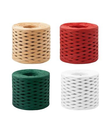 Raffia Ribbon Gift Wrapping 4 Rolls Raffia Ribbon String Kraft Packing Paper Twine for Gifts Packing Decoration(Total 656 Feet )