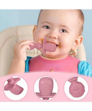 Baby Fork and Spoon Set - Silicone Toddler Utensils for Self-Feeding - Easy Grip Cutlery for Baby Led Weaning (Beige&Pink) - Buy Online on SooperMarket.com