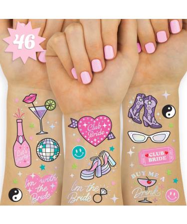 xo  Fetti Bachelorette Club Bride Temporary Tattoos - 46 Iridescent Foil Styles | Bachelorette Party Decoration  Bridesmaid Favor  Bride to Be Gift + Bridal Shower Supplies