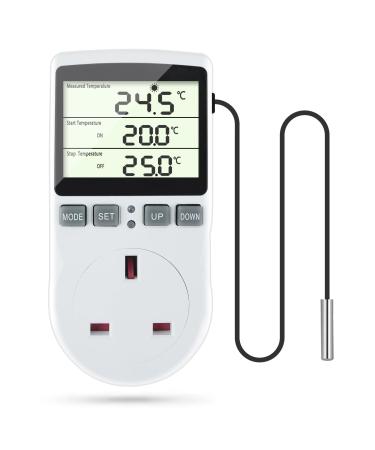 Doright Digital Temperature Controller LCD Screen Heating Cooling Temperature Switch Thermostat UK Plug 250V/13A Digital Temperature Controller for Greenhouse Farm Terrarium Reptile