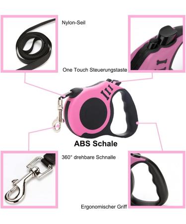 5m Retractable Dog Leash - Perfect for Small Medium & Large Dogs | Pink Color - Durable & Stylish - Buy Online on SooperMarket.com