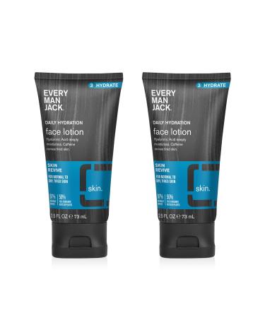 Every Man Jack Daily Hydration Face Lotion for Men - Deeply Moisturize and Revive Dry Tired Skin with Hyaluronic Acid Caffeine and Green Tea - 2.5 oz Men s Face Lotion - Twin Pack