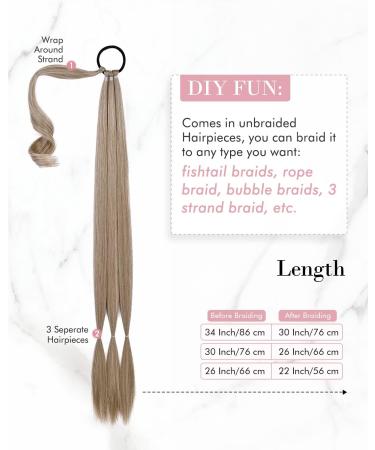 REECHO DIY Braided Ponytail Extension - Long Straight Synthetic Hairpiece Ash Brown 34 Inch - Buy Online on SooperMarket.com