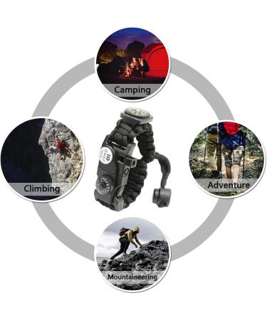 NVioAsport 20-in-1 Survival Paracord Bracelet with SOS LED Light, Fire Starter, Compass, Whistle Ideal for Camping, Hiking, Fishing | Adjustable Gear Kit in Black - Buy Online on SooperMarket.com