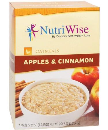 NutriWise  High Protein 15g Oatmeal | 7/Box | Weight Loss, Diet, KETO Friendly, Hunger Control, Meal Replacement | Gluten Free, Low Calorie, Low Carb, Sugar Free (Apples & Cinnamon)