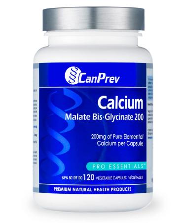 CanPrev Calcium Malate Bis-Glycinate Supplement | 120 Capsules | Therapeutic 200mg Elemental | Ideal for Healthy Bones Teeth Muscle Cramps Promote Relaxation & Digestive System