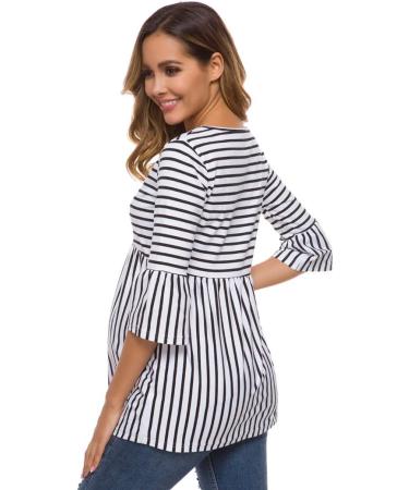 Love2Mi Maternity Blouse - A Line Pregnancy Shirt - 3/4 Bell-Sleeve - White Black Stripe - Buy Online on SooperMarket.com