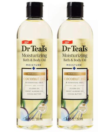Dr Teal's Bath & Body Oil 2-Pack (17.6 fl oz Total) Moisturizing Coconut Oil & Essential Oils