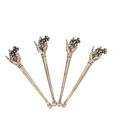 Zerodeko Spoons Set 4Pcs Vintage Rose Charms Brass Ear Gold Tiny Powder Scoop Shovel Ear Pick Ear Curette Cleaner Miniature Teaspoon