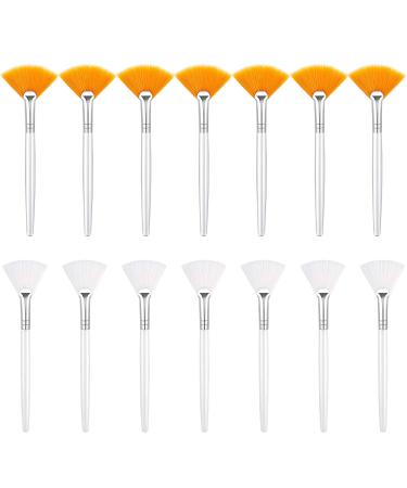 14 Pieces Fan Brushes Facial Applicator Brush Soft Fan Brushes Acid Applicator Brush Cosmetic Makeup Applicator Tools for Mud Cream (5.82 Inches, Yellow, White) 14 Count (Pack of 1) White,Brown