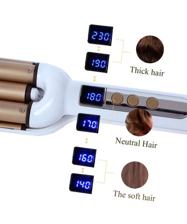Professional Ceramic Hair Crimper Iron 3 Barrel 0.6 inch - Instant Curls & Crimping Hair Curling Iron - Valentines Day Gift for Women - Gold & White - Buy Online on SooperMarket.com