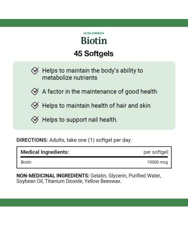 Nature's Bounty Biotin Supplement Promotes Hair Growth and Strong Hair 10000mcg 45 Softgels - Buy Online on SooperMarket.com
