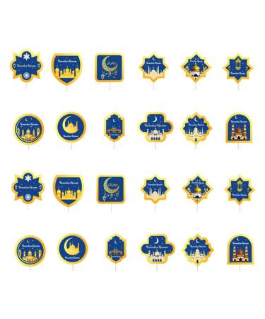 Cake Toppers Eid Mubarak Cupcake Topper Ramadan Cake Decorations Islamic Muslim Party Supplies 24PCS