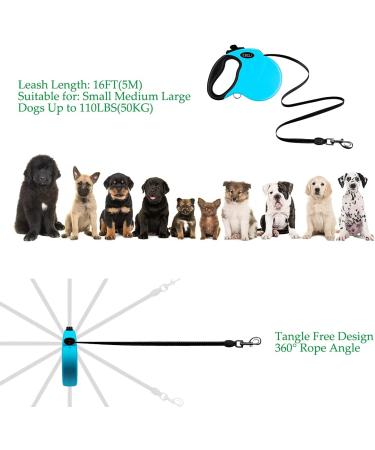 Etaccu Rollerin Retractable Dog Leash - 5m Reflective Non-Slip Handle One-Button Block For Medium & Large Dogs Up to 50kg (Blue) - International Shipping Available - Buy Online on SooperMarket.com