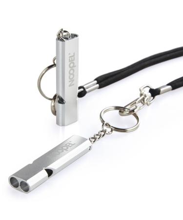 Noopel Emergency Whistles Lifeguard Safety Whistle with Lanyard and Keychain for Outdoor Camping Hiking Boating Hunting Fishing Kayak Kids Rescue Signaling Loud Survival Whistle 2 Pack Silver