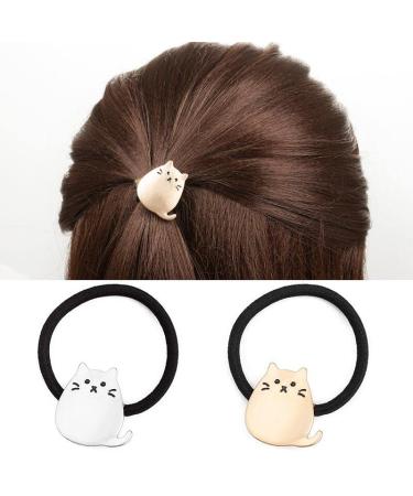 Hair Ties for Women Cute Hair Ties for Toddlers Girls  Elastic Hair Ties for Thick Thin Hair  Hair Ties No Damage Ponytail Holders Hair Band for Kids Cute Cat Hair Accessories for Children Teens 2Pcs