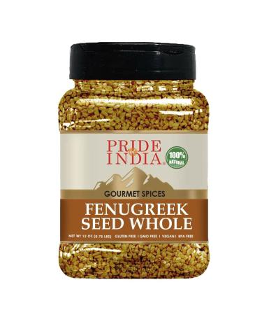 Pride of India  Fenugreek Seed Whole  Whole & Gourmet Indian Spice  Ideal Seasoning for Cooking  Free of Preservatives  Easy to Use  12 oz. Medium Dual Sifter Jar Organic Fenugreek Seed Whole 1.12 Pound (Pack of 1)