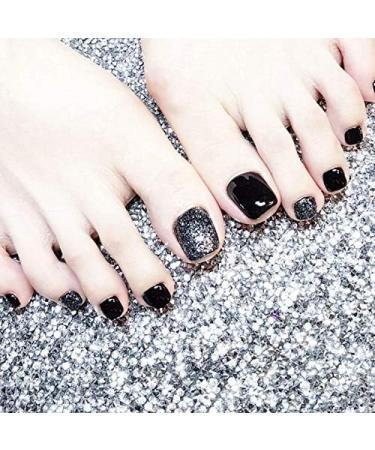 24pcs Short Glitter False Toenails with Glue Design Acrylic Short Fake Feet Nails for Women Press On Toenails for Women Glue On Toe Nails for Women - Buy Online on SooperMarket.com