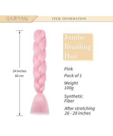 Shop Gairyan Jumbo Braids Extensions - 60cm Ombre Pink Synthetic Braiding Hair for Box Crochet Braids | 100g Single-Braid Hair - Buy Online on SooperMarket.com