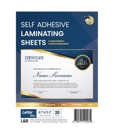 No Heat Laminating Sheets Self Sealing 8.5 x 11 Inch, 20 Pack, 4mil Thickness, No Machine Self Adhesive Laminating Sheets Letter Size by HA SHI Letter Sizes 20 Sheets (A4,9x12 Inch) Transparent