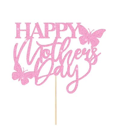 Mother's Day Cake Toppers Mothers Day Decoration 11 Colors Glitter Cake Topper Best Mom Cake Decoration Happy Mother Cake Toppers for Mother's Day Party Cake Decorations(Baby Pink)