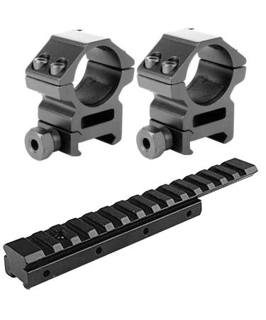 GOTICAL Combo of (14 Slot Extension Low Profile Airgun/.22 Dovetail Rail 11MM to 20MM Weaver Picatinny Rail Adapter Scope Mount Converter + 2Pcs Medium Profile 1 Inch Scope Rings)