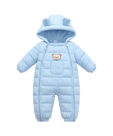 JiAmy Baby Snowsuit Hooded Romper Winter Outfits Cartoon Bear Boys Girls Jumpsuit Blue 2 3-6 Months