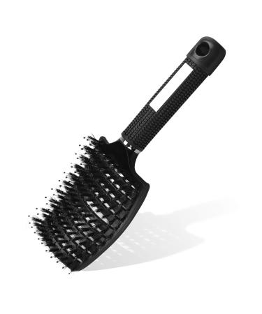 Uraqt hairbrush without ziepen professional degeneration brush with handle wild boar bristle hair styling brush for long fine thick curly hair black a-black