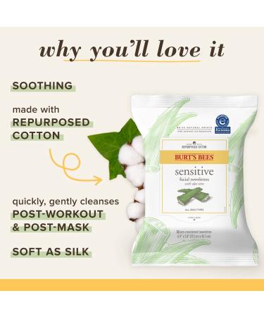 Burt's Bees Sensitive Facial Cleansing Towelettes - 30 Count (Pack of 3) | Gentle Cleansing Wipes with Cotton Extract for Sensitive Skin - Buy Online on SooperMarket.com