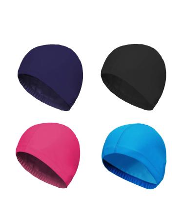 SUNTRADE Swimming Cap for Children Teenagers Adults 4 Pack Comfort Fabric Swimming Cap Bathing Cap