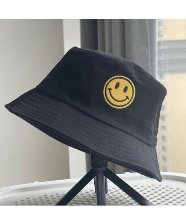 Anroll Unisex Smiling Face Embroidered Bucket Hat | Black Sun Hat for Men and Women - Buy Online on SooperMarket.com