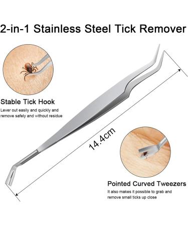 Olakin 2 in 1 Tick Removal Tool Stainless Steel Professional Double Head Tick Tweezers Suitable for Dogs Cats Other Pets and Humans - Buy Online on SooperMarket.com
