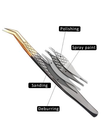 Arclon Lash Eyelash Extension Tweezers Set - 4Pcs Professional Straight and Curved Stainless Steel Precision Tweezers in Black Gold | Lash Extension Supplies - Buy Online on SooperMarket.com