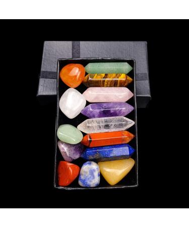 Crystal TOME Set of 14 Pcs Chakra Crystal Point Wands 1.3" Energy Crystal Stones Kit Polished Tumbled Stones Decor-Lapis Lazuli/Amethyst/Clear Quartz/Rose Quartz/Sodalite/Green Aventurine/Red Agate Healing Crystals Set (7+7Pcs) - Buy Online on SooperMarket.com