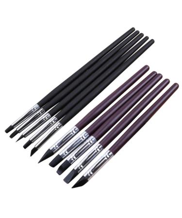 Clay Sculpting Tools - 5pcs Professional Silicone Rubber Tip Paint Pens Brushes, Black Wooden Handle, Durable Metal Casings, Soft Silicone Tips for Shaping Modeling Wipe Out