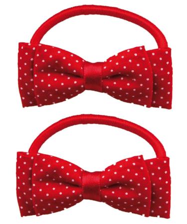 Titania hair tie bow small dots red-white 2 pieces