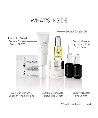 Trish McEvoy Beauty Booster Must Haves Travel Set | 6-Piece Correct & Brighten Collection for Radiant Skin - Hydroxy Pads Face & Eye Serums Moisturizer & SPF 30 - Buy Online on SooperMarket.com