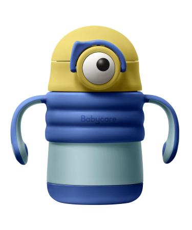 bc babycare Kids Water Bottle  Stainless Steel Baby Sippy Cup with Straw  9.8oz Kids Insulated Bottles for 1 Year Old  Cute Cartoon Leakproof Insulated Bottles Keep Water Cold 12 h+With Handles Blue