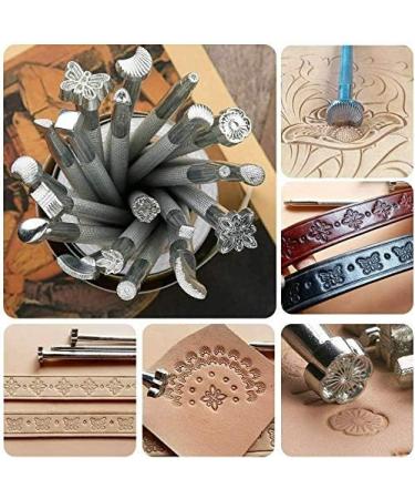BANYOUR 20PCS Leather Stamping Set for DIY Saddle Making & Craft Stamps - Leather Carving Tools & Hammer - Buy Online on SooperMarket.com