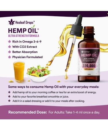 Hemp Seed Oil 220 000 Optimal for Migraine Relief Headache Relief & Stress Relief Certified Organic Made in USA Rich in Omega 3 6 9 Anxiety Relief & Sleep Aid- Antioxidant Formula 30ML - Buy Online on SooperMarket.com