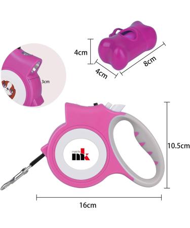 Makife Retractable Dog Leash 5m for Large & Medium Dogs | Flashlight & Decorative Bags Included | Ideal for Under 25kg - Pink - Buy Online on SooperMarket.com