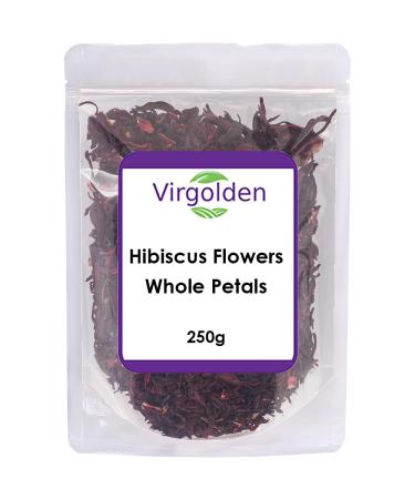 Hibiscus Flowers Whole Petals 250g by Virgolden - Iced Tea Karkade Draining Detox Treatment for Hibiscus Tea Vegan