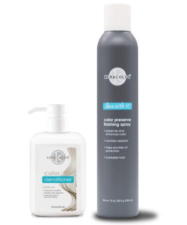 KERACOLOR Kit of 3-in-1 (Cleanse + Conditioner + Color) Platium Semi-Permanent Hair Dye and Finishing Hair Spray 10oz